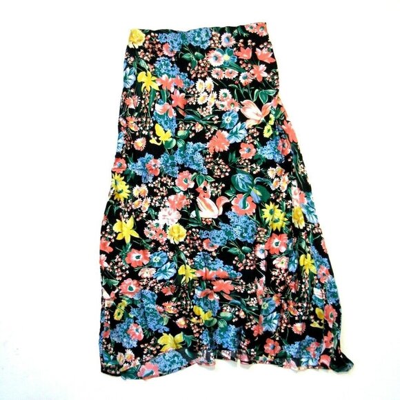 NWT Anthropologie Maeve Florence in Black Motif Floral Bias Midi Slip Skirt XS